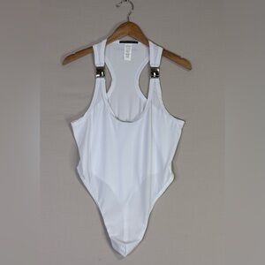 Andrew Christian White Racerback Bodysuit Metal Clip Athletic Fit L